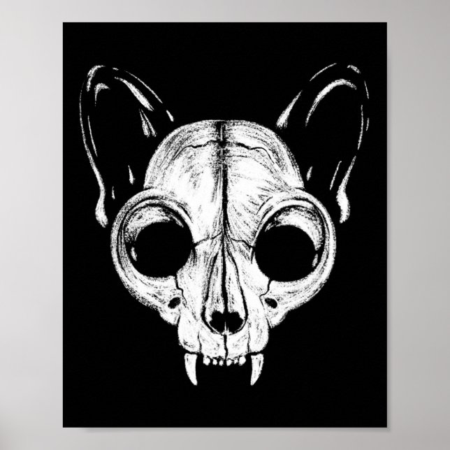Poster Crème Éffrayant Chat Feline Skull Skeleton Hallowe (Devant)