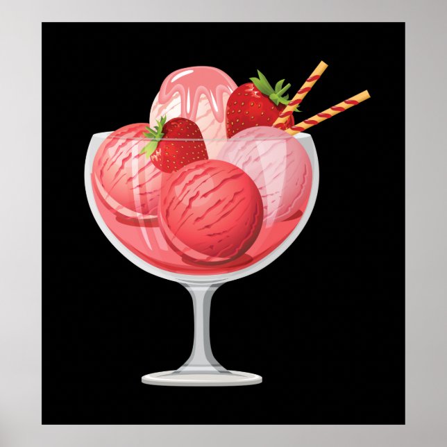 Poster Crème glacée aux fraises (Devant)