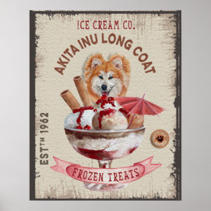 Poster Crème glacée chien drôle Akita Inu long manteau