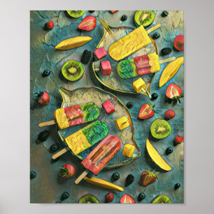 Poster Crème glacée colorée pop fruits
