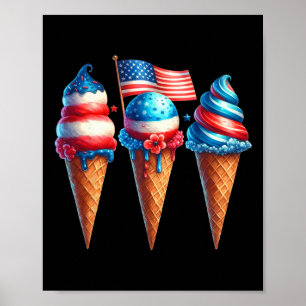 Poster Crème glacée cône Scoops Drapeau américain 4th O