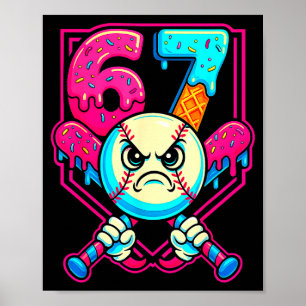 Poster Crème glacée de baseball qui coule Numéro 67 Six S