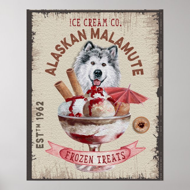 Poster Crème glacée de chien drôle Malamute d'Alaska (Devant)