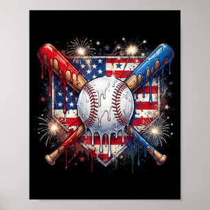 Poster Crème Glacée Dégoulinante de Baseball du 4 Juillet
