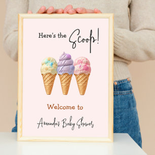 Poster Crème glacée douce été ici Baby shower Scoop