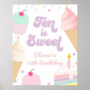 Poster Crème glacée et gâteau Dix est doux 10e anniversai