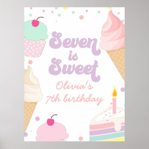 Poster Crème glacée et gâteau Sept est doux 7e anniversai