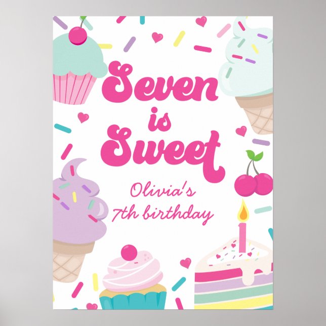 Poster Crème glacée et gâteau Sept est doux 7e anniversai (Devant)
