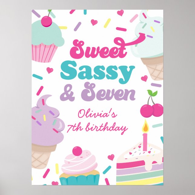 Poster Crème glacée et gâteau sucré Sassy Sept 7e anniver (Devant)