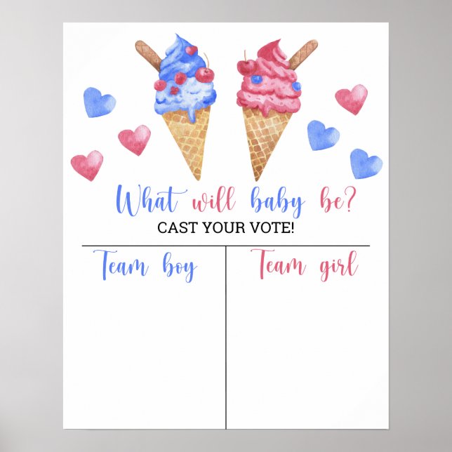 Poster Crème glacée Genre révéler Organigramme garçon ou  (Devant)