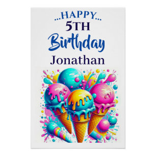 Poster crème glacée mignonne anniversaire