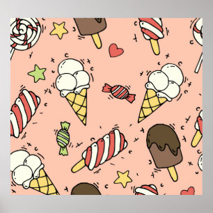 Poster Crème glacée mignonne & Lollipopes : sans couture
