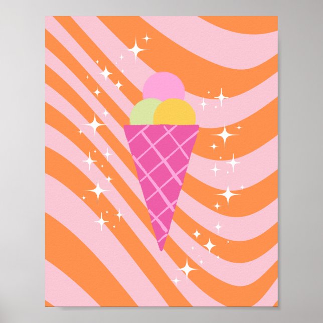 Poster Crème glacée rose et orange, Crème glacée Art, Pre (Devant)