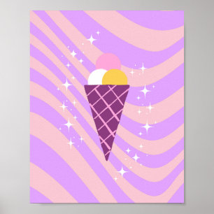Poster Crème glacée rose et violet, Crème glacée Art, Pre