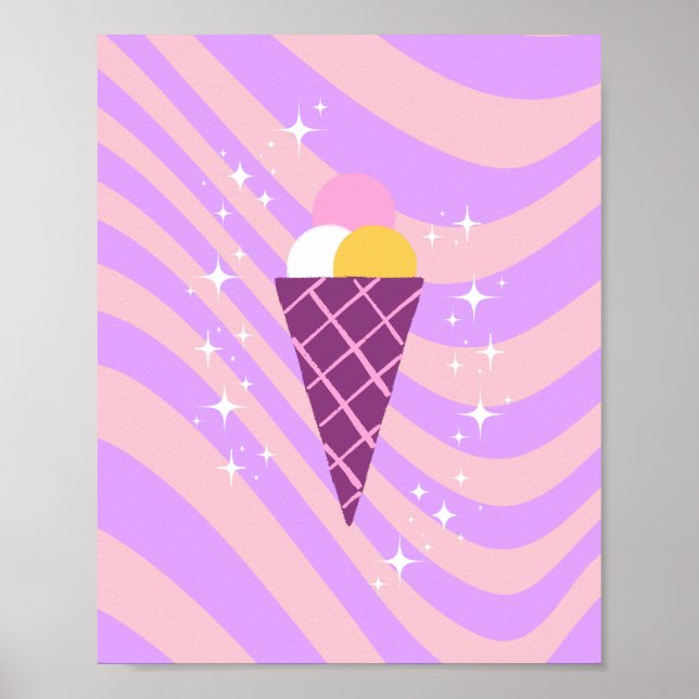 Poster Crème glacée rose et violet, Crème glacée Art, Pre (Devant)
