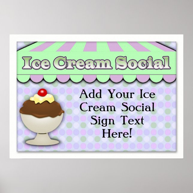 Poster Crème glacée sociale, violet/vert rayure Sundae (Devant)
