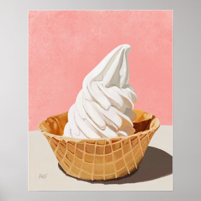Poster Crème glacée Vanille en Waffle Cone Bowl Art Impri (Devant)