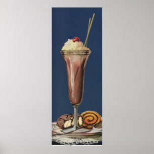 Poster Crème glacée vintage secouée, crème écaillée et ce