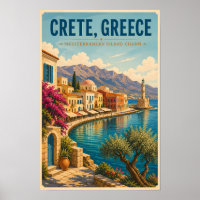 Crète Grèce Illustration Voyage Art Vintage
