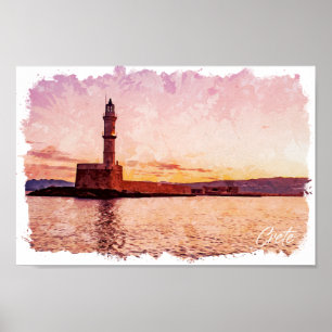 Poster Crète Grèce Peinture à l'Huile Coucher de Soleil A