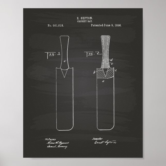 Poster Cricket Bat 1886 Brevet Art Chalkboard (Devant)