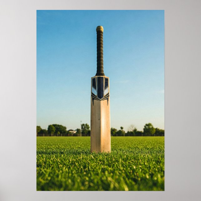 Poster Cricket Bat Standing on Sunlit Field (Devant)
