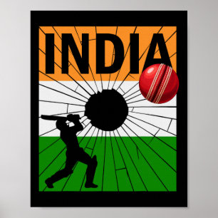 Poster Cricket indien avec coup de pinceau du drapeau ind