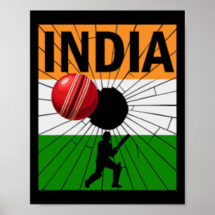 Poster Cricket indien avec pinceau de drapeau indien Asho