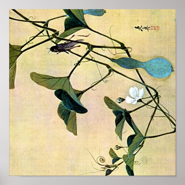 Poster Cricket sur une vigne Bois japonais Art Ukiyo-E (Devant)