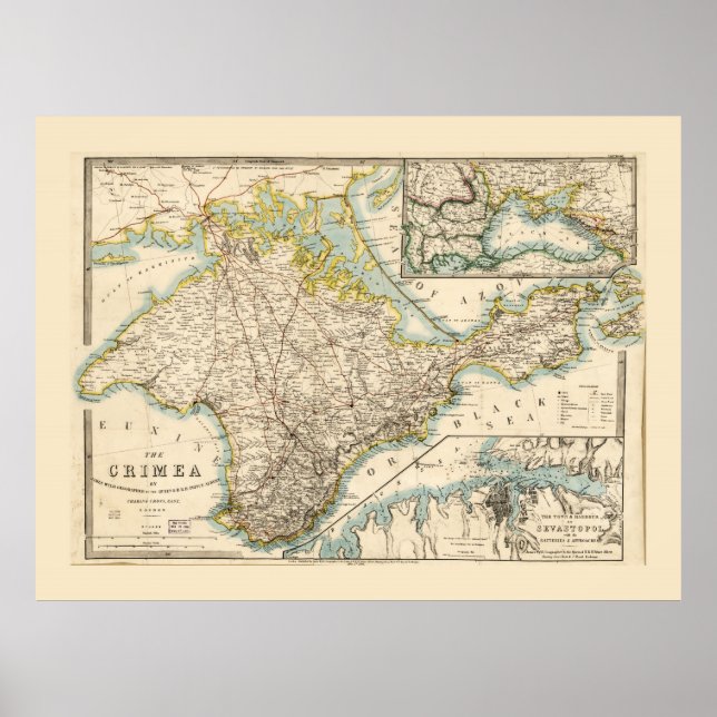 Poster Crimée (Ukraine) Sébastopol Carte de la région 185 (Devant)