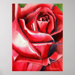 Poster Crimson Rose rouge original aquarelle peinture