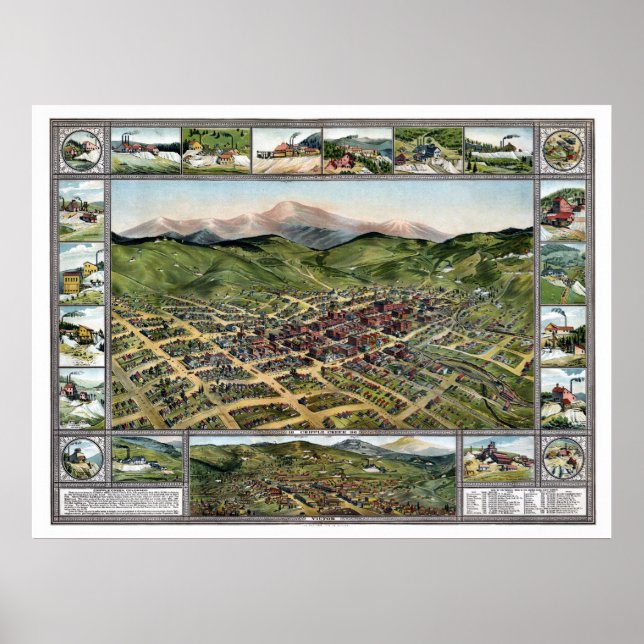 Poster Cripple Creek, CO Carte panoramique - 1896 (Devant)