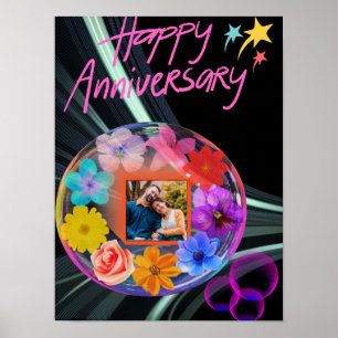 Poster Cristal floral noir coloré Fils et femme Abstraits