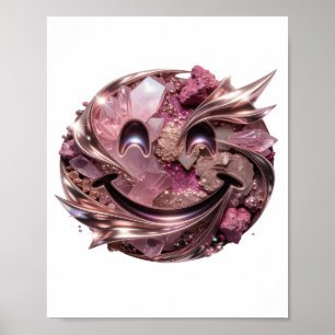 Poster Cristaux roses classiques argentés et ornements mé