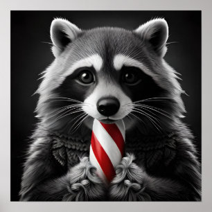 Poster Critère de Sucre de canne de Noël Raccoon