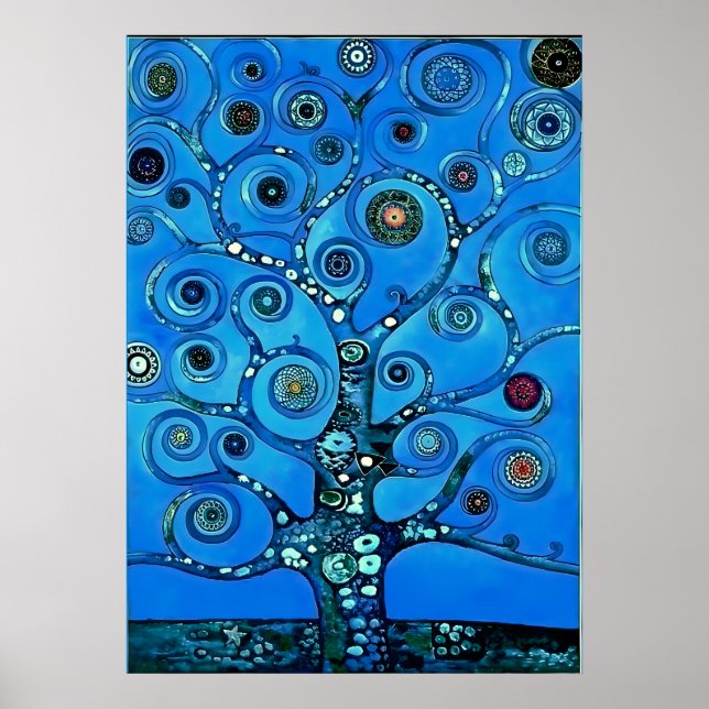 Poster Critique en bleu - L'arbre de vie par Gustav Klimt (Devant)