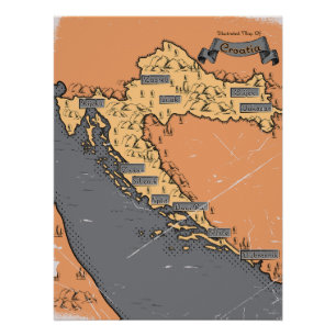 Poster Croatie carte ancienne vintage