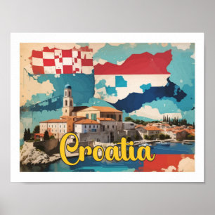 Poster Croatie Illustration de voyage Pop Art