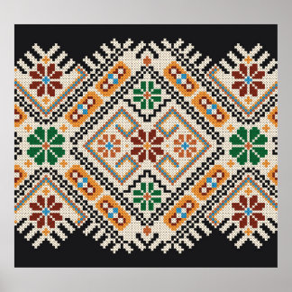 Poster Crochet ukrainien : Motif artisanal ethnique.