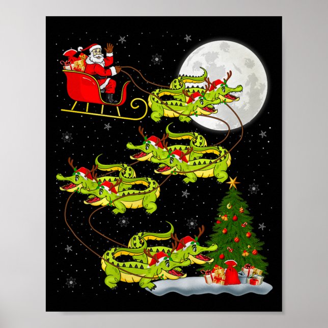 Poster Crocodile Alligators Santa Sleigh Flying Funny Chr (Devant)
