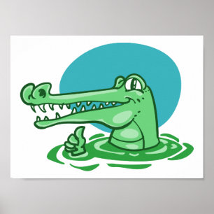 Poster crocodile drôle montré ok signe dessin animé