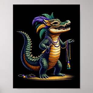 Poster Crocodile Mardi Gras Drôle Crocodile Mardi Gras