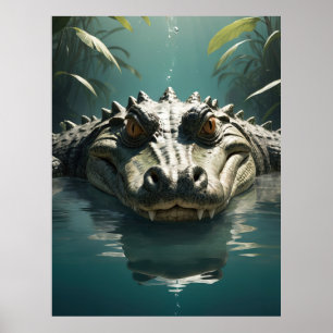 Poster Crocodile serène dans l'eau Jungle Art Imprimer