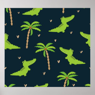 Poster Crocodiles de dessin : Alligator Palms Motif.