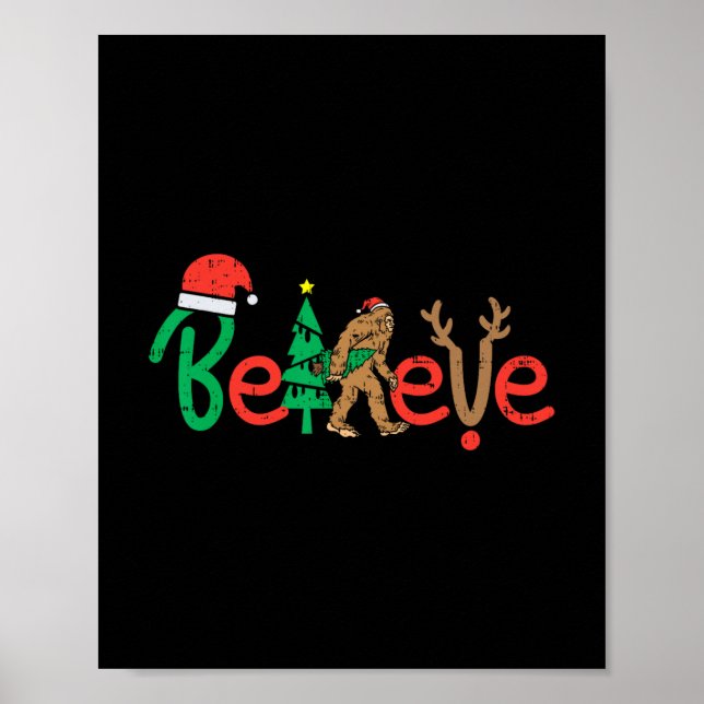 Poster croire bigfoot sasquatch père Noël rennes noël (Devant)