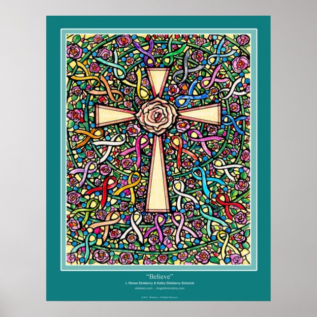 Poster "Croire" Christian Cross Eleberge couleur rubans (Devant)