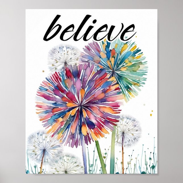Poster Crois ! Dandelions souhaitant des mauvaises herbes (Devant)