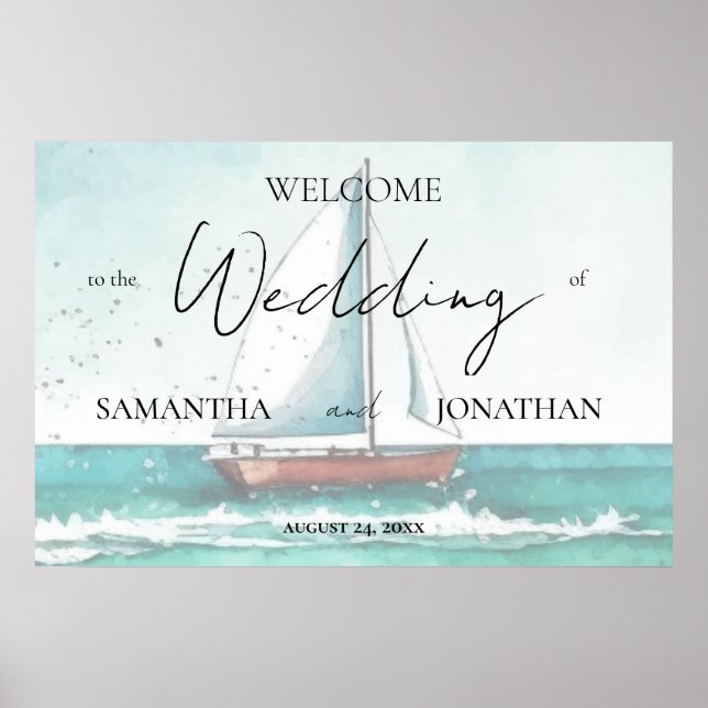 Poster Croisière aquarelle mariage moderne simple (Devant)