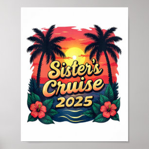 Poster Croisière de vacances pour sœurs Vintage Sunset Si