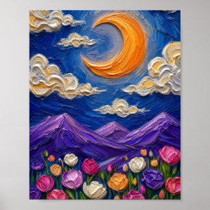 Poster Croissant de Lune de Rêve sur Montagnes Violettes
